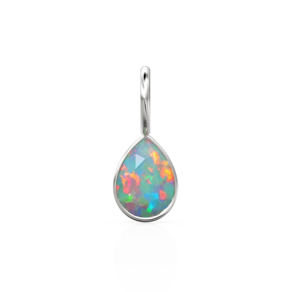 Ethiopian Opal 7mm 14k Yellow Solid Gold Charm Pendant Bezel Jewelry Finding / October Birthstone / Welo Fire Opal Gemstone / Pear Cut