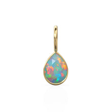 Load image into Gallery viewer, Ethiopian Opal 7mm 14k Yellow Solid Gold Charm Pendant Bezel Jewelry Finding / October Birthstone / Welo Fire Opal Gemstone / Pear Cut