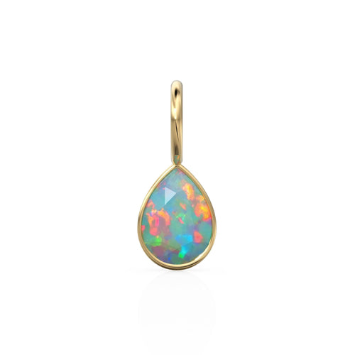 Ethiopian Opal 7mm 14k Yellow Solid Gold Charm Pendant Bezel Jewelry Finding / October Birthstone / Welo Fire Opal Gemstone / Pear Cut