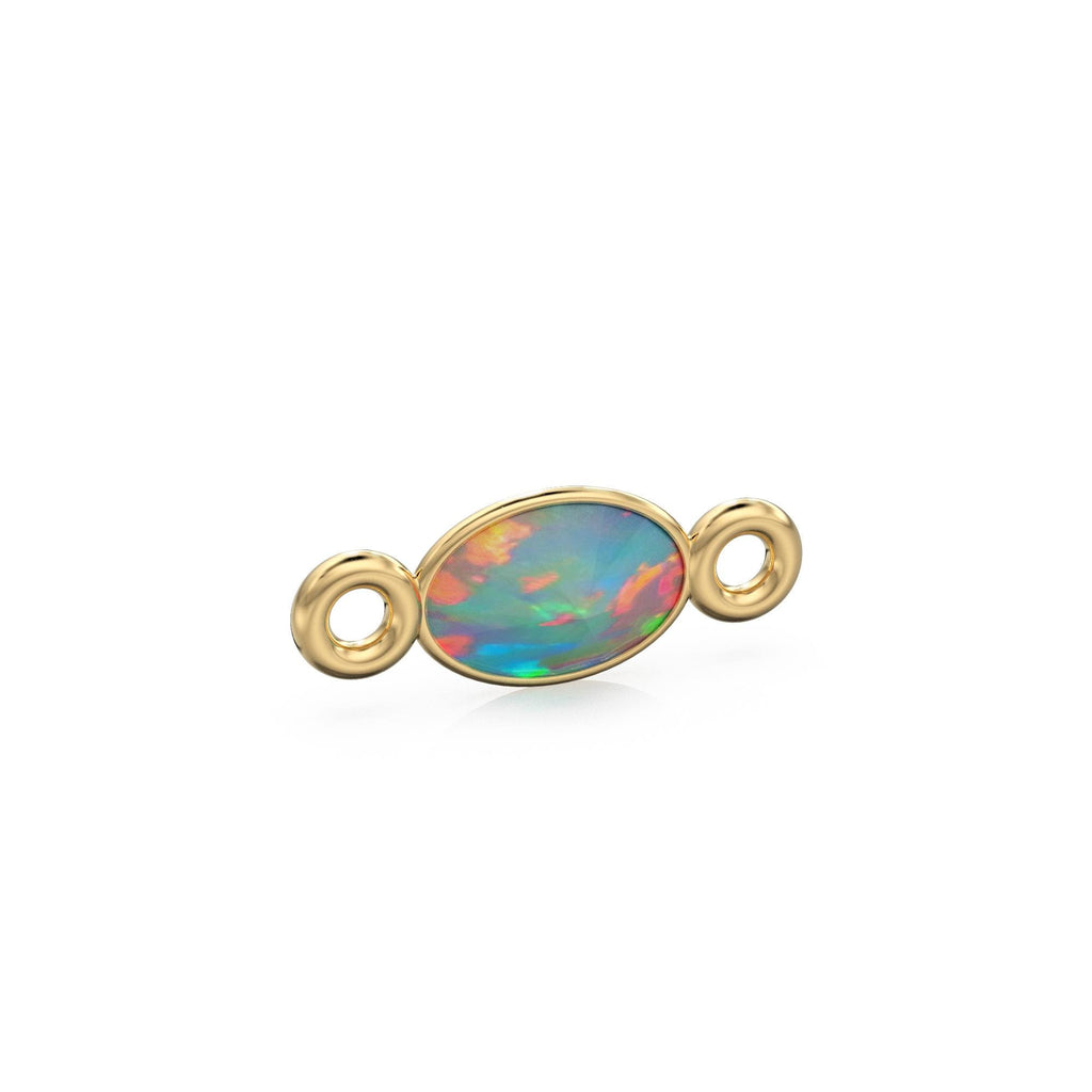 Ethiopian Opal 18k Solid Gold Spacer Connector / Handmade Bracelet Finding / Necklace Gold Findings / Fire Gemstone 4x6MM October Birthstone