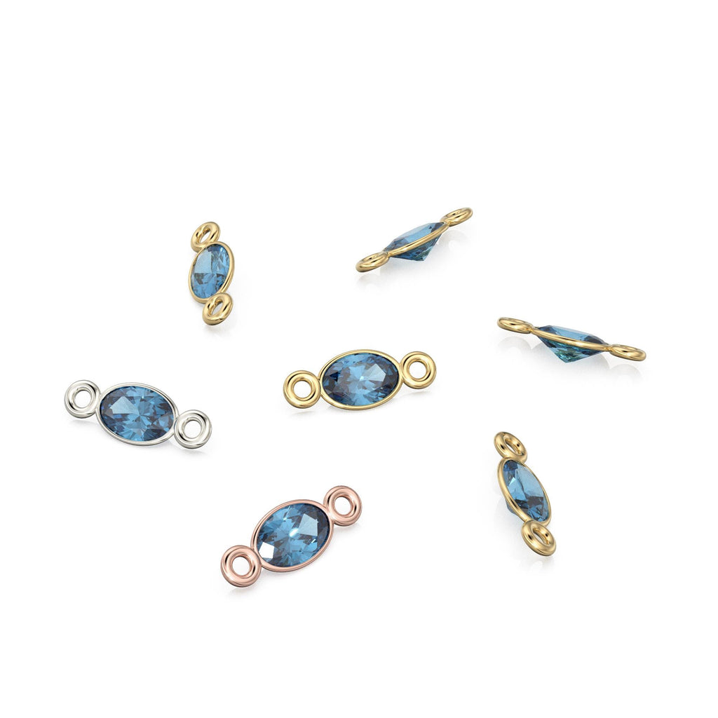 London Blue Topaz 18k Solid Gold Spacer Connector / Handmade Bracelet Finding / Necklace Gold Findings / Gemstone 4x6MM November Birthstone