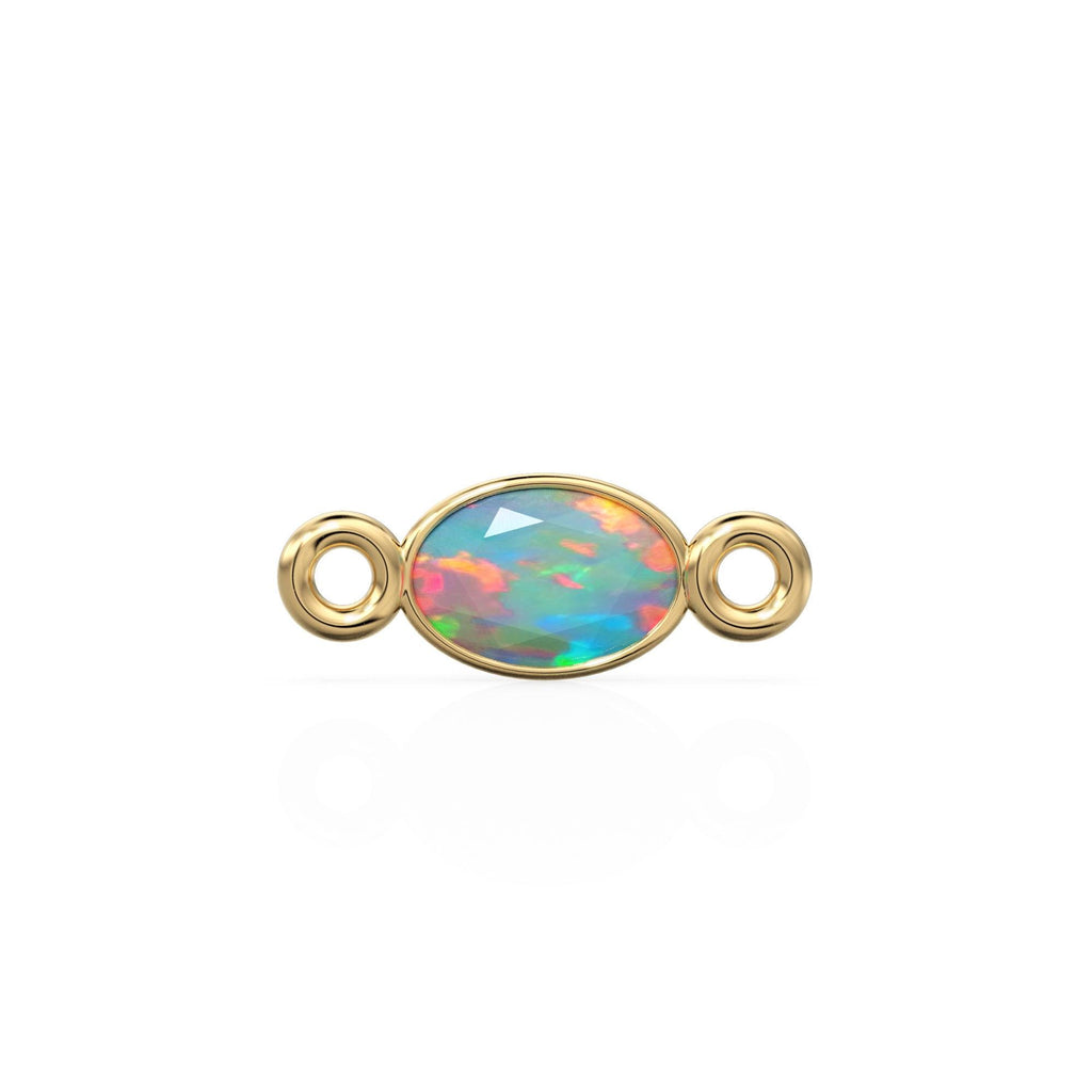 Ethiopian Opal 18k Solid Gold Spacer Connector / Handmade Bracelet Finding / Necklace Gold Findings / Fire Gemstone 4x6MM October Birthstone