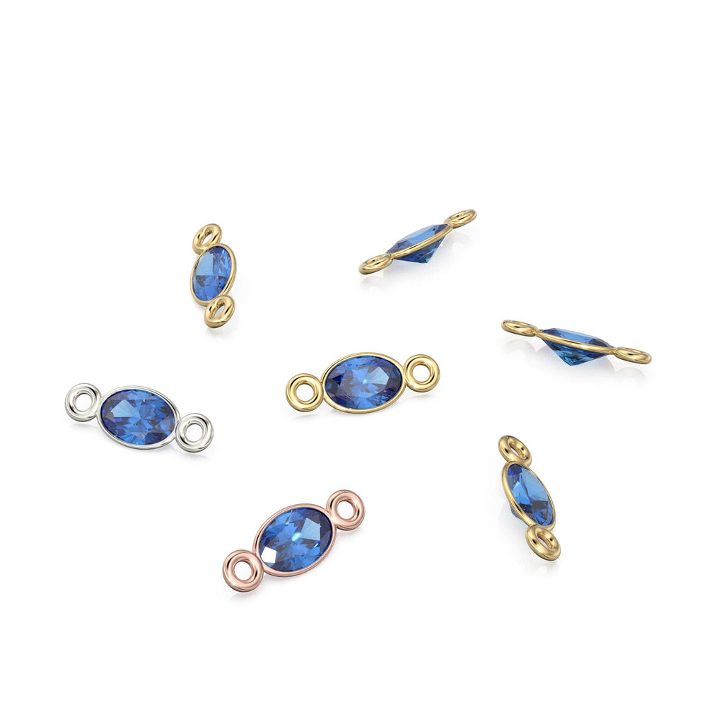 Sapphire 18k Solid Gold Spacer Connector / Handmade Bracelet Finding / Necklace Gold Findings / Blue Gemstone 4x6MM September Birthstone