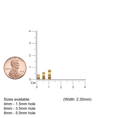 4mm Designer 18k Solid Yellow Gold Bead / Fancy Spacer Handmade Findings / Large Hole European Beads / Jewelry Making Supplies