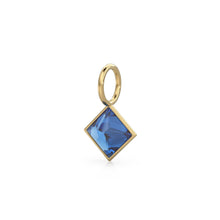 Load image into Gallery viewer, Blue Sapphire 5mm 14k Yellow Solid Gold Charm Pendant Bezel Jewelry Finding / September Birthstone / Princess Cut Blue Gemstone / Valentines