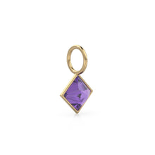 Load image into Gallery viewer, African Amethyst 5mm 14k Yellow Solid Gold Charm Pendant Bezel Jewelry Finding / September Birthstone / Princess Cut Purple Gemstone
