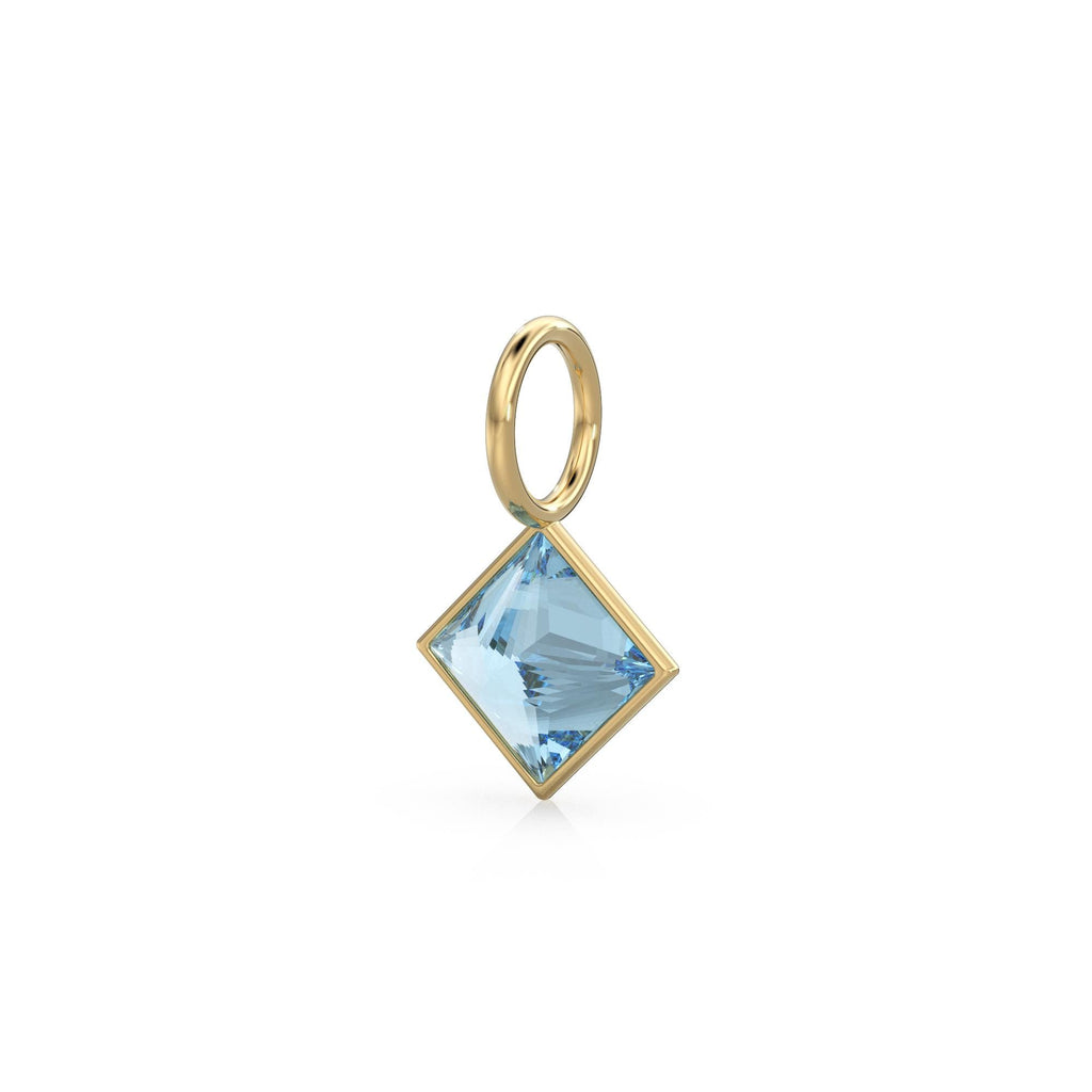 Aquamarine 5mm 14k Yellow Solid Gold Charm Pendant Bezel Jewelry Finding / March Birthstone / Princess Cut Blue Gemstone /