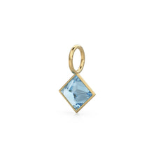 Load image into Gallery viewer, Aquamarine 5mm 14k Yellow Solid Gold Charm Pendant Bezel Jewelry Finding / March Birthstone / Princess Cut Blue Gemstone /