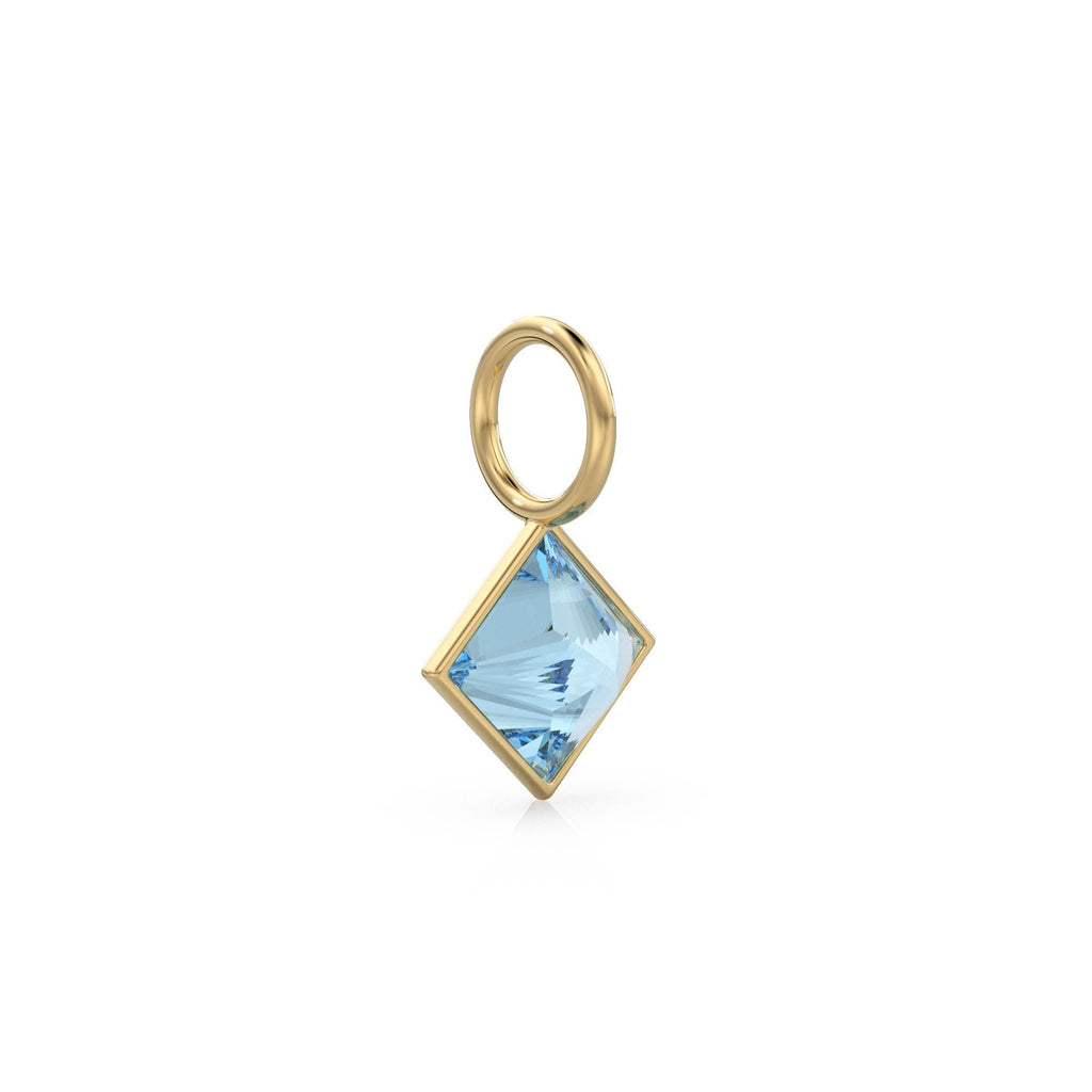 Aquamarine 5mm 14k Yellow Solid Gold Charm Pendant Bezel Jewelry Finding / March Birthstone / Princess Cut Blue Gemstone /