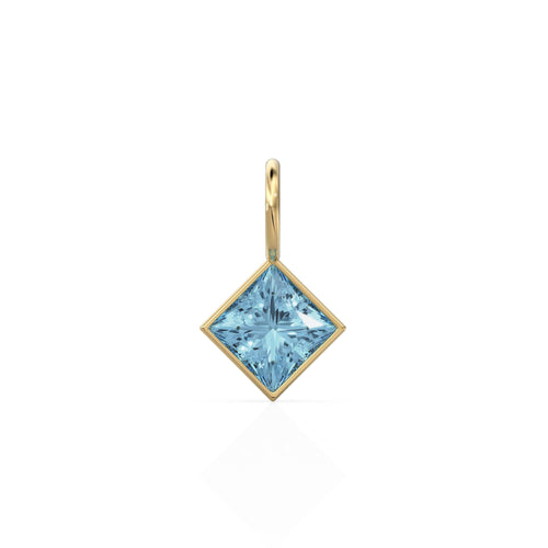 Aquamarine 5mm 14k Yellow Solid Gold Charm Pendant Bezel Jewelry Finding / March Birthstone / Princess Cut Blue Gemstone /