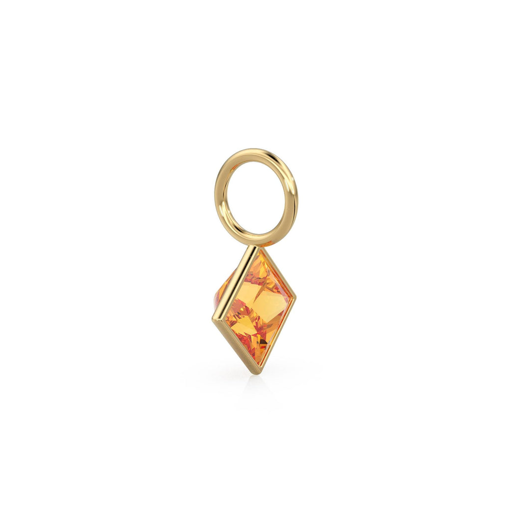 Citrine 5mm 14k Yellow Solid Gold Charm Pendant Bezel Jewelry Finding / November Birthstone / Princess Cut Yellow Gemstone /