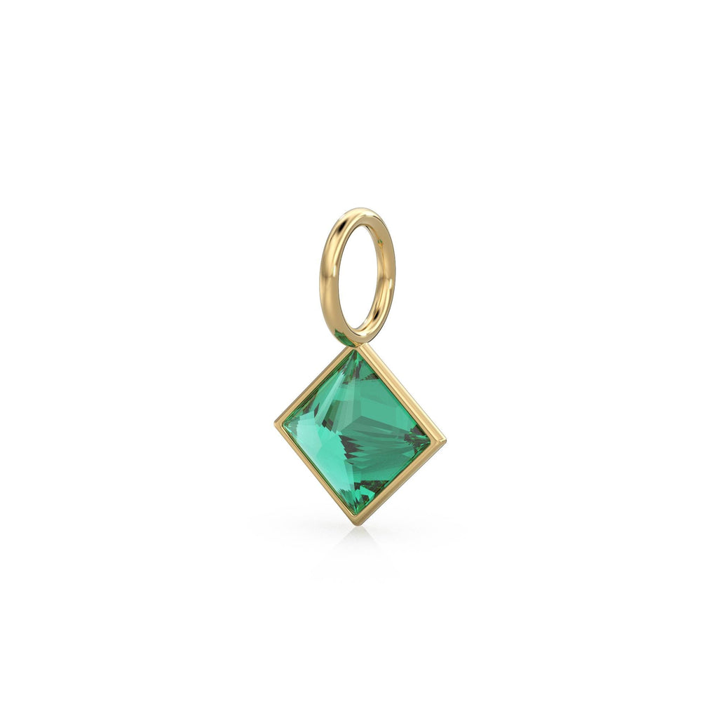 Zambian Emerald 5mm 14k Yellow Solid Gold Charm Pendant Bezel Jewelry Finding / May Birthstone / Princess Cut Green Gemstone / Valentines