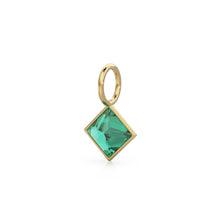 Load image into Gallery viewer, Zambian Emerald 5mm 14k Yellow Solid Gold Charm Pendant Bezel Jewelry Finding / May Birthstone / Princess Cut Green Gemstone / Valentines