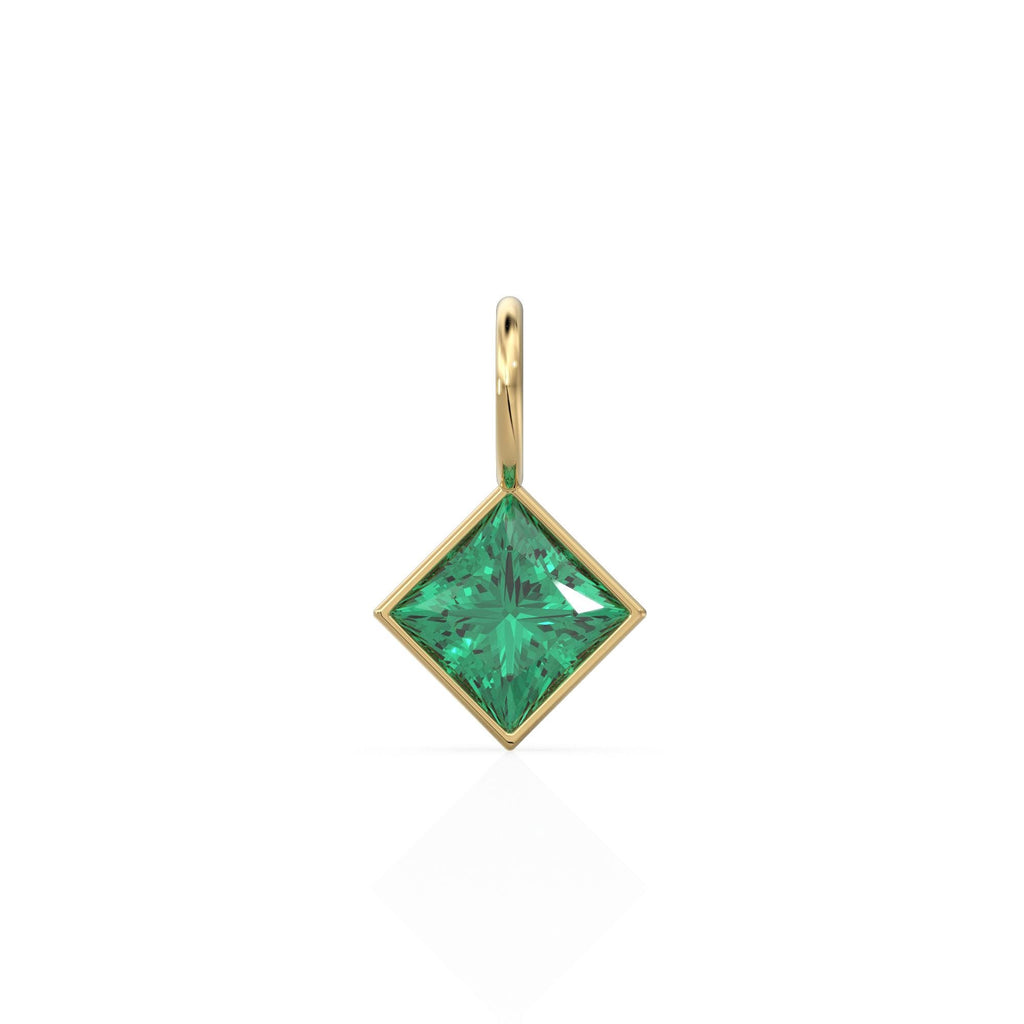 Zambian Emerald 5mm 14k Yellow Solid Gold Charm Pendant Bezel Jewelry Finding / May Birthstone / Princess Cut Green Gemstone / Valentines
