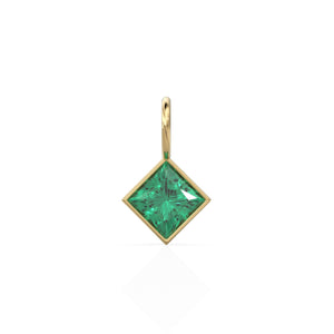 Zambian Emerald 5mm 14k Yellow Solid Gold Charm Pendant Bezel Jewelry Finding / May Birthstone / Princess Cut Green Gemstone / Valentines