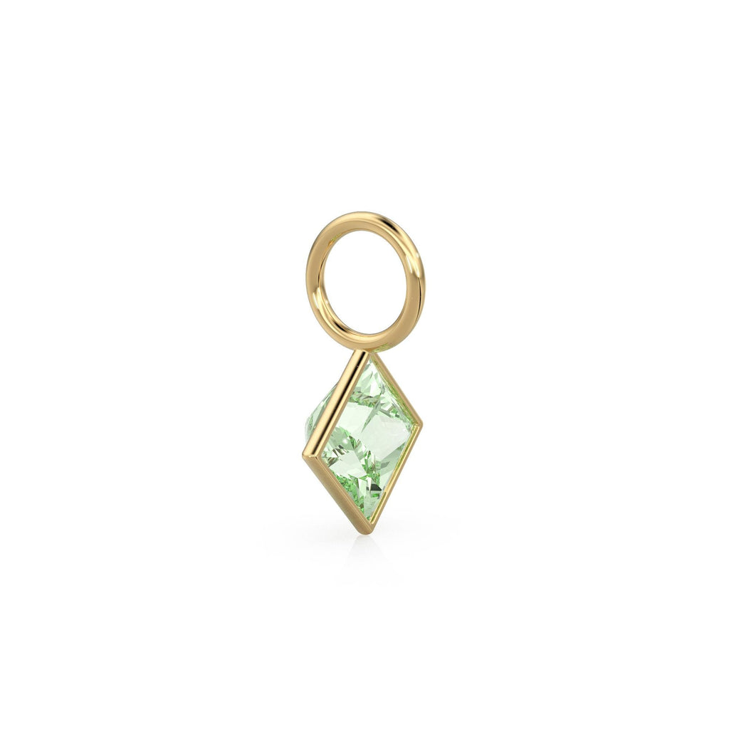 Prasiolite 5mm 14k Yellow Solid Gold Charm Pendant Bezel Jewelry Finding / February Birthstone / Princess Cut Green Amethyst Gemstone