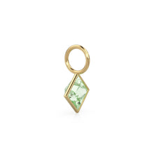 Load image into Gallery viewer, Prasiolite 5mm 14k Yellow Solid Gold Charm Pendant Bezel Jewelry Finding / February Birthstone / Princess Cut Green Amethyst Gemstone