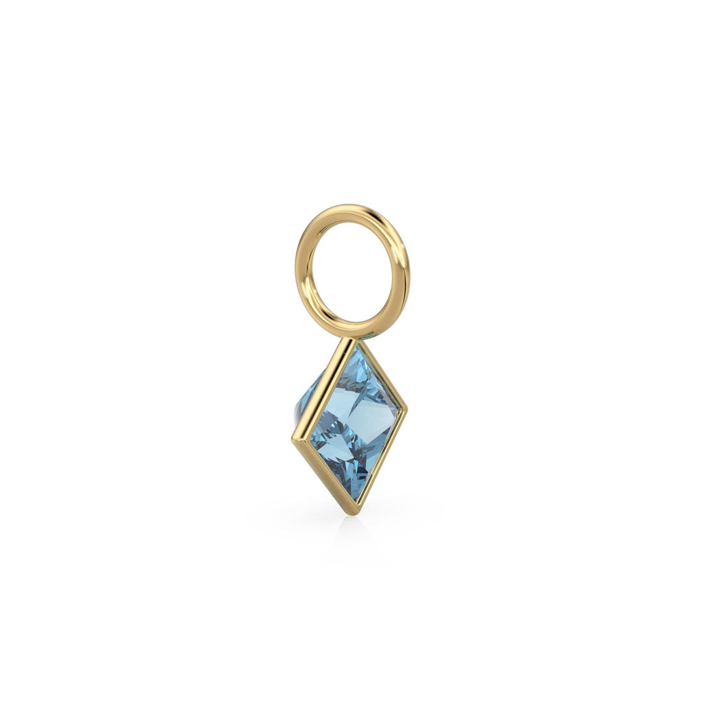London Blue Topaz 5mm 14k Yellow Solid Gold Charm Pendant Bezel Jewelry Finding / November Birthstone / Princess Cut Blue Gemstone
