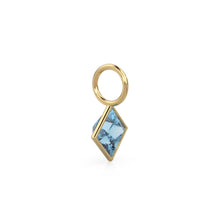 Load image into Gallery viewer, London Blue Topaz 5mm 14k Yellow Solid Gold Charm Pendant Bezel Jewelry Finding / November Birthstone / Princess Cut Blue Gemstone