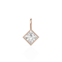 Load image into Gallery viewer, White Quartz 5mm 14k Yellow Solid Gold Charm Pendant Bezel Jewelry Finding / April Birthstone / Princess Cut Clear Gemstone / Rock Crystal