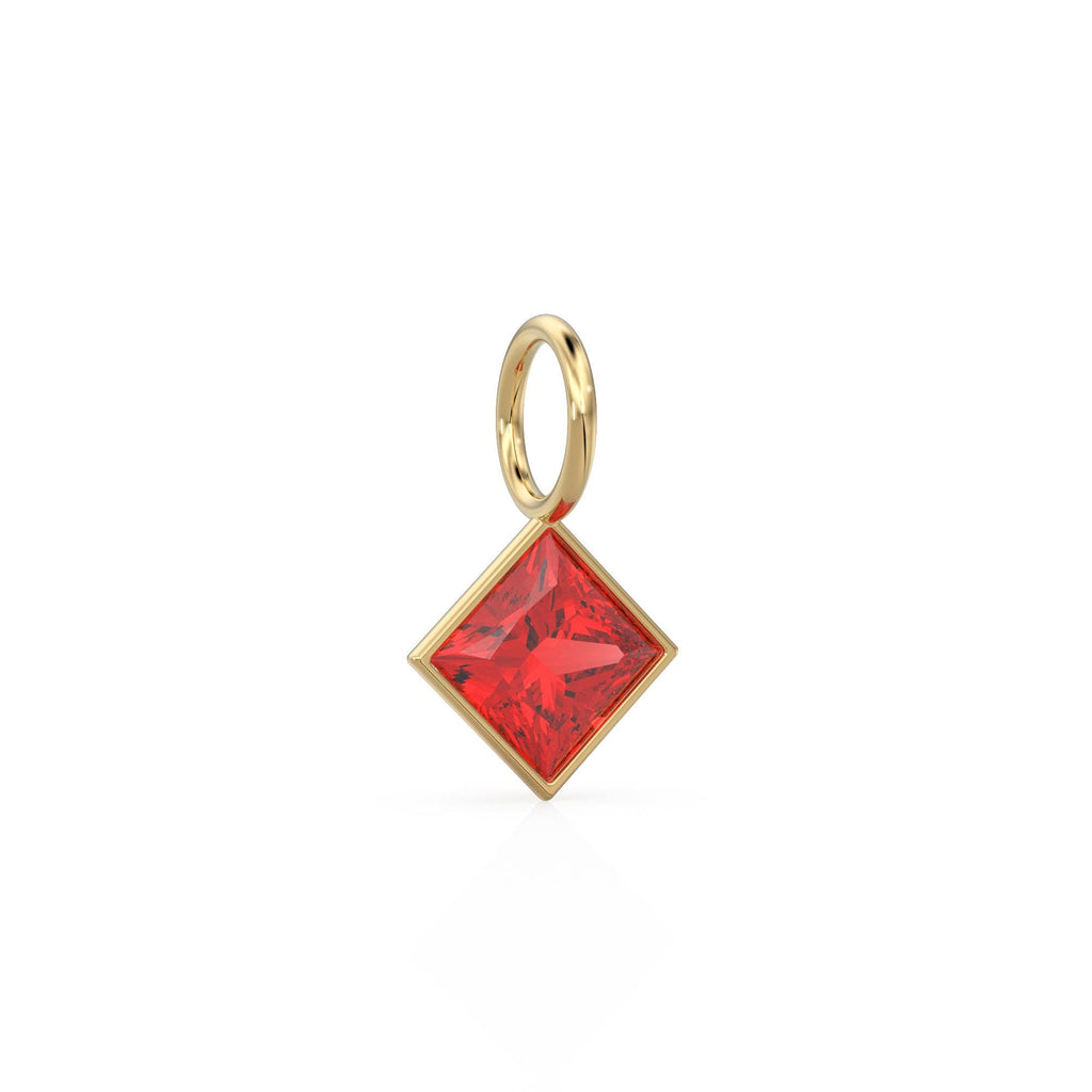 Ruby 5mm 14k Yellow Solid Gold Charm Pendant Bezel Jewelry Finding / July Birthstone / Princess Cut Red Gemstone /