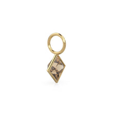 Load image into Gallery viewer, Smoky Quartz 5mm 14k Yellow Solid Gold Charm Pendant Bezel Jewelry Finding / June Birthstone / Princess Cut Brown Gemstone /