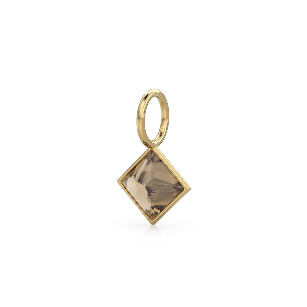Smoky Quartz 5mm 14k Yellow Solid Gold Charm Pendant Bezel Jewelry Finding / June Birthstone / Princess Cut Brown Gemstone /