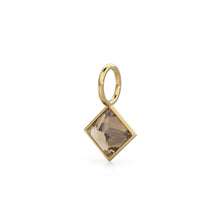 Load image into Gallery viewer, Smoky Quartz 5mm 14k Yellow Solid Gold Charm Pendant Bezel Jewelry Finding / June Birthstone / Princess Cut Brown Gemstone /