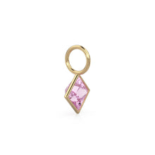 Load image into Gallery viewer, Tourmaline 5mm 14k Yellow Solid Gold Charm Pendant Bezel Jewelry Finding / October Birthstone / Princess Cut Pink Gemstone /
