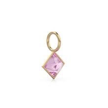 Load image into Gallery viewer, Tourmaline 5mm 14k Yellow Solid Gold Charm Pendant Bezel Jewelry Finding / October Birthstone / Princess Cut Pink Gemstone /