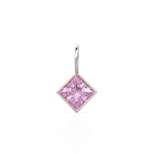 Load image into Gallery viewer, Tourmaline 5mm 14k Yellow Solid Gold Charm Pendant Bezel Jewelry Finding / October Birthstone / Princess Cut Pink Gemstone /