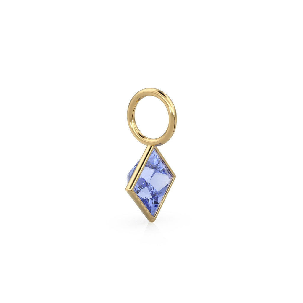 Tanzanite 5mm 14k Yellow Solid Gold Charm Pendant Bezel Jewelry Finding / December Birthstone / Princess Cut Blue Gemstone /