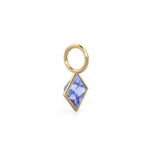 Load image into Gallery viewer, Tanzanite 5mm 14k Yellow Solid Gold Charm Pendant Bezel Jewelry Finding / December Birthstone / Princess Cut Blue Gemstone /
