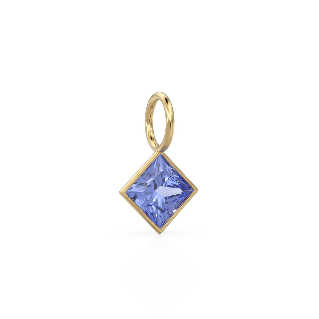 Tanzanite 5mm 14k Yellow Solid Gold Charm Pendant Bezel Jewelry Finding / December Birthstone / Princess Cut Blue Gemstone /