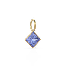 Load image into Gallery viewer, Tanzanite 5mm 14k Yellow Solid Gold Charm Pendant Bezel Jewelry Finding / December Birthstone / Princess Cut Blue Gemstone /