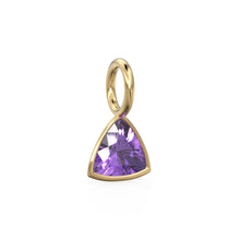 Load image into Gallery viewer, African Amethyst 5mm 14k Yellow Solid Gold Charm Pendant Bezel Jewelry Finding / September Birthstone / Trillion Cut Purple Gemstone