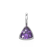 Load image into Gallery viewer, African Amethyst 5mm 14k Yellow Solid Gold Charm Pendant Bezel Jewelry Finding / September Birthstone / Trillion Cut Purple Gemstone