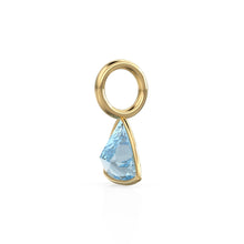 Load image into Gallery viewer, Aquamarine 5mm 14k Yellow Solid Gold Charm Pendant Bezel Jewelry Finding / March Birthstone / Trillion Cut Blue Gemstone