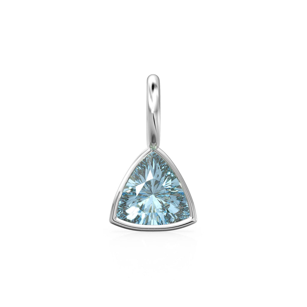 Aquamarine 5mm 14k Yellow Solid Gold Charm Pendant Bezel Jewelry Finding / March Birthstone / Trillion Cut Blue Gemstone