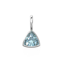 Load image into Gallery viewer, Aquamarine 5mm 14k Yellow Solid Gold Charm Pendant Bezel Jewelry Finding / March Birthstone / Trillion Cut Blue Gemstone