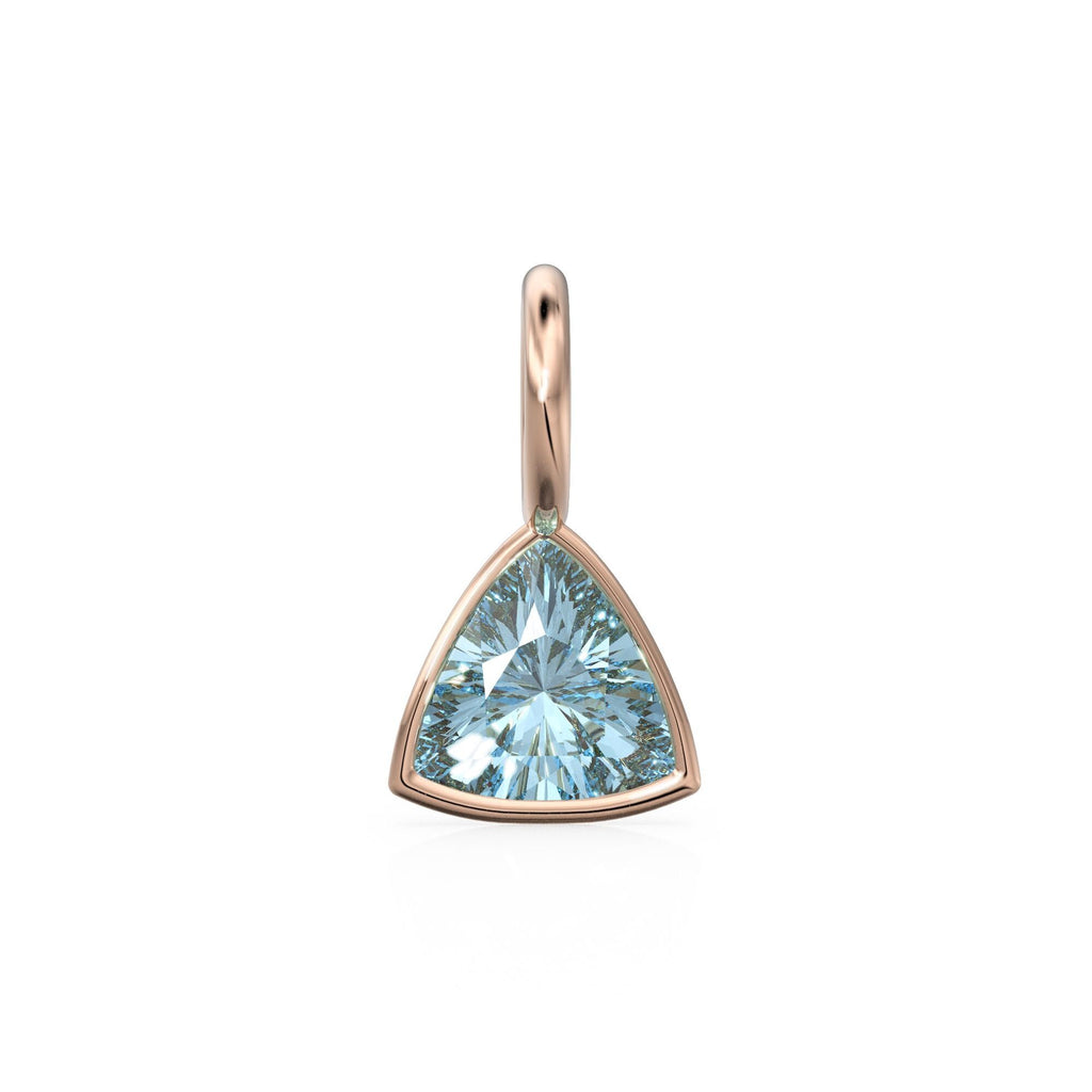 Aquamarine 5mm 14k Yellow Solid Gold Charm Pendant Bezel Jewelry Finding / March Birthstone / Trillion Cut Blue Gemstone