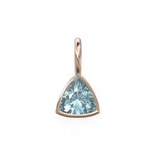 Load image into Gallery viewer, Aquamarine 5mm 14k Yellow Solid Gold Charm Pendant Bezel Jewelry Finding / March Birthstone / Trillion Cut Blue Gemstone