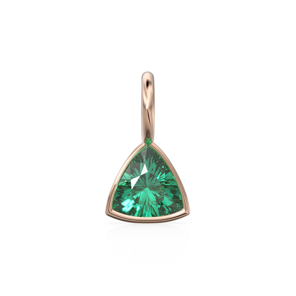 Zambian Emerald 5mm 14k Yellow Solid Gold Charm Pendant Bezel Jewelry Finding / May Birthstone / Trillion Cut Green Gemstone / St Patricks