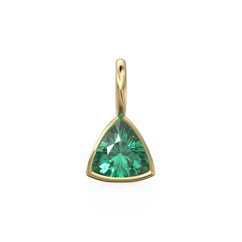 Zambian Emerald 5mm 14k Yellow Solid Gold Charm Pendant Bezel Jewelry Finding / May Birthstone / Trillion Cut Green Gemstone / St Patricks