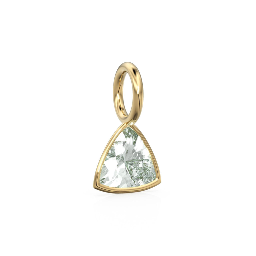 Prasiolite 5mm 14k Yellow Solid Gold Charm Pendant Bezel Jewelry Finding / February Birthstone / Trillion Cut Green Amethyst Gemstone