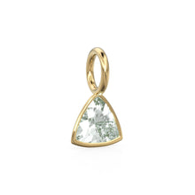 Load image into Gallery viewer, Prasiolite 5mm 14k Yellow Solid Gold Charm Pendant Bezel Jewelry Finding / February Birthstone / Trillion Cut Green Amethyst Gemstone