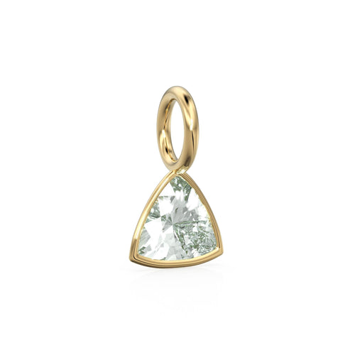 Prasiolite 5mm 14k Yellow Solid Gold Charm Pendant Bezel Jewelry Finding / February Birthstone / Trillion Cut Green Amethyst Gemstone