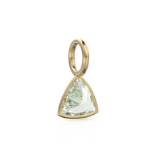 Load image into Gallery viewer, Prasiolite 5mm 14k Yellow Solid Gold Charm Pendant Bezel Jewelry Finding / February Birthstone / Trillion Cut Green Amethyst Gemstone