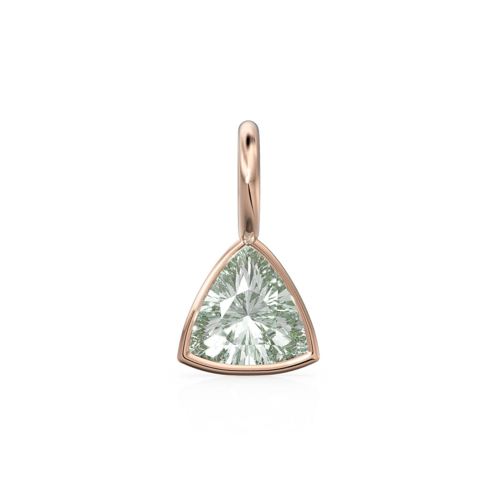 Prasiolite 5mm 14k Yellow Solid Gold Charm Pendant Bezel Jewelry Finding / February Birthstone / Trillion Cut Green Amethyst Gemstone