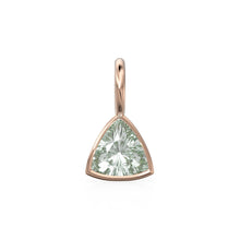 Load image into Gallery viewer, Prasiolite 5mm 14k Yellow Solid Gold Charm Pendant Bezel Jewelry Finding / February Birthstone / Trillion Cut Green Amethyst Gemstone